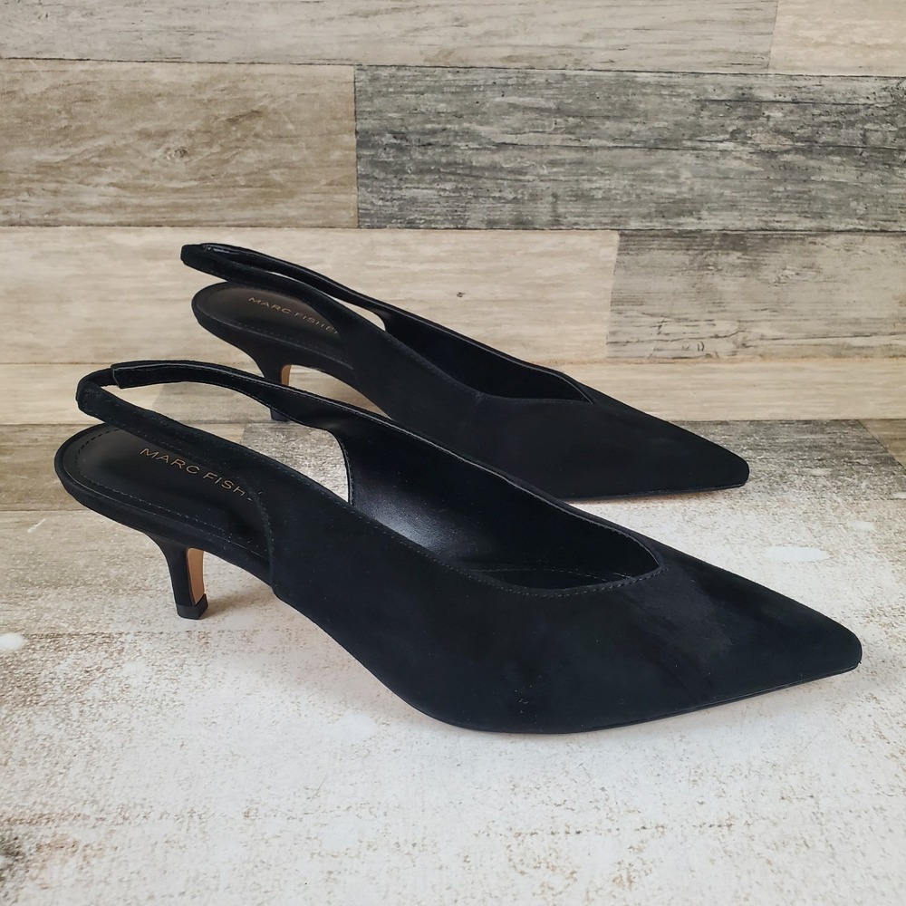 Marc Fisher Labela Womens Pumps Sz 9 M Black Slingback Kitten Heel Pointed Toe
